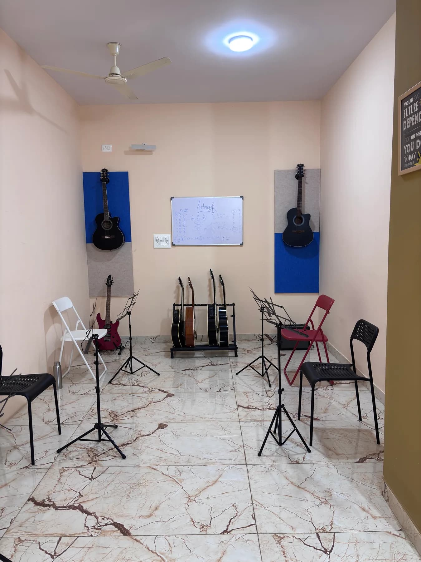 Music classroom prepared for a group lesson
